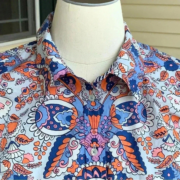 Talbots Classic Cotton Shirt Button Up Royal Palm Paisley Print Size XL Blouse - Picture 6 of 9